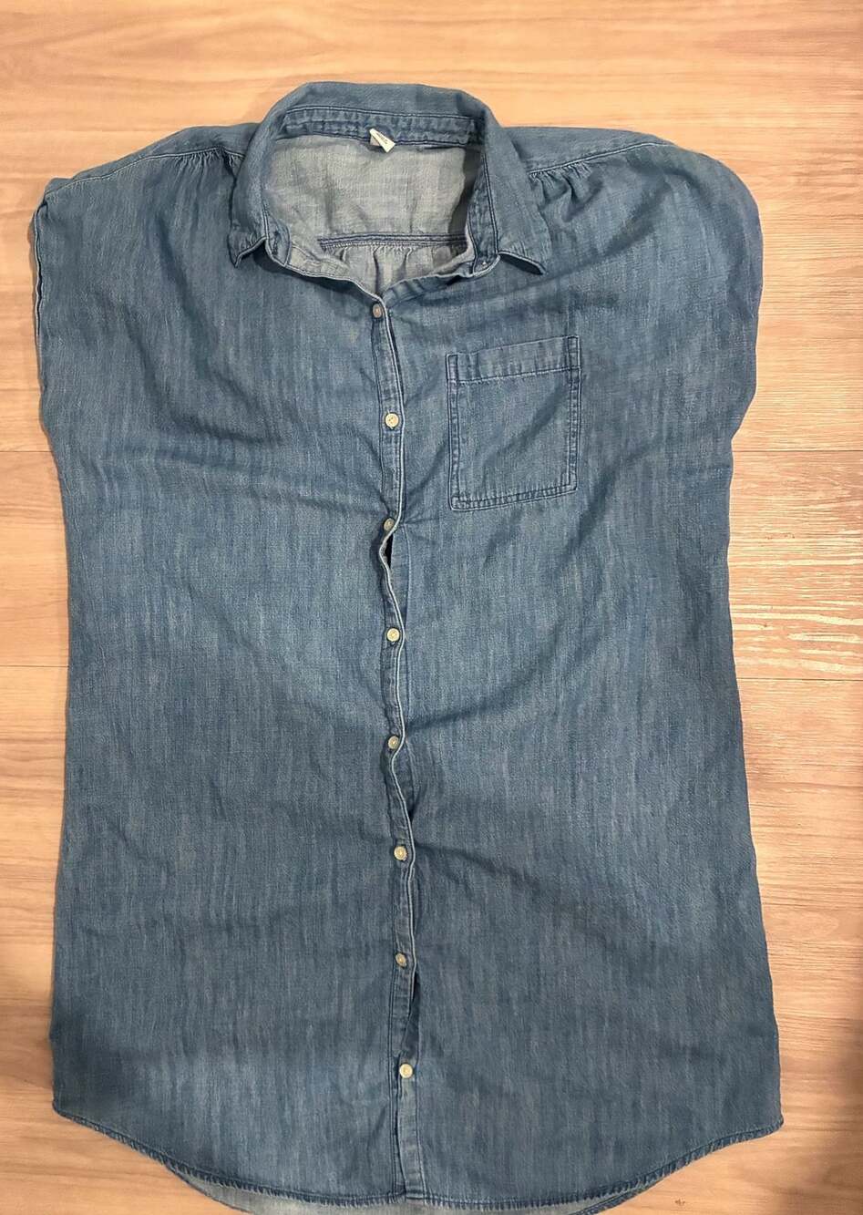 Old Navy Womens Blue Denim Button-Up Short Sleeve Shirt Size L
